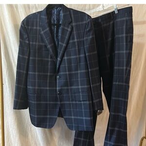 Etro Dark Blue Checkered Suit wool/silk 54